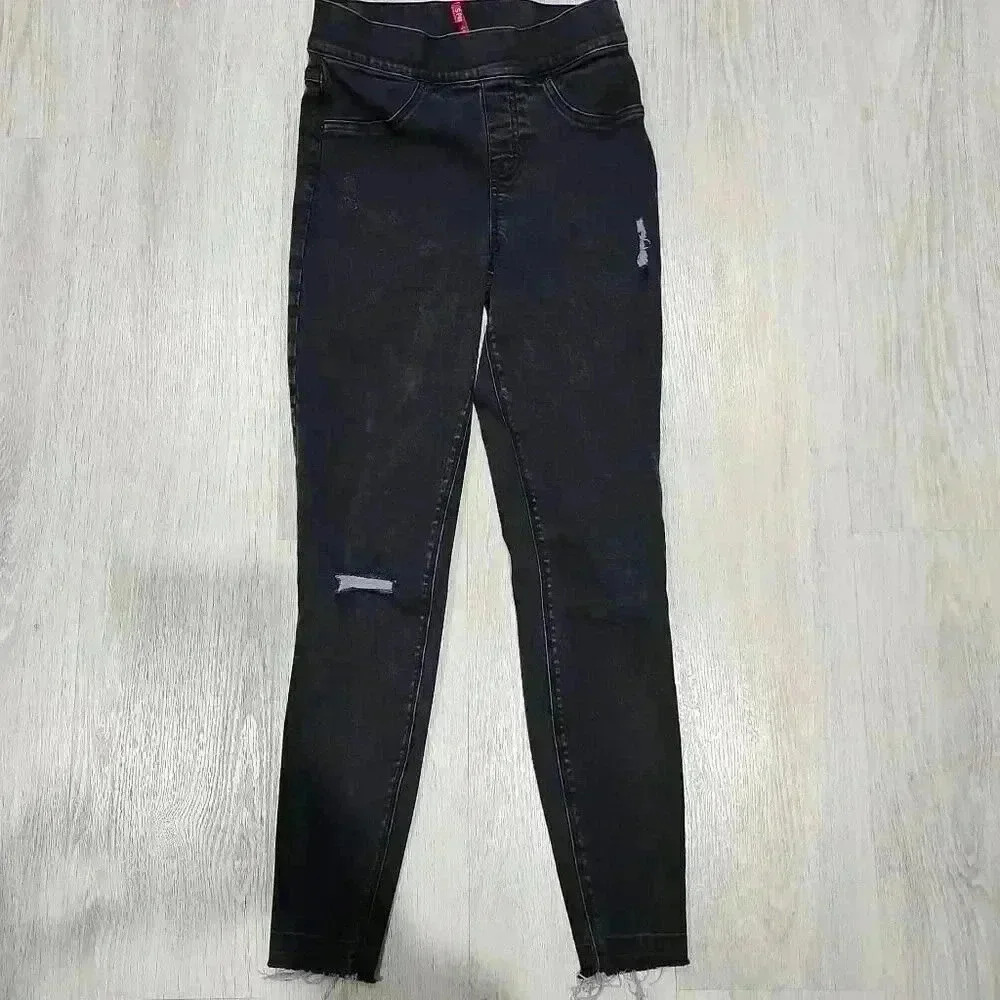 Spanx Women's Distressed High-Rise Skinny Jeans Black Size Small